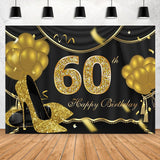 Allenjoy Gold Balloons Glitter 60Th Happy Birthday Backdrop