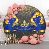 Allenjoy Gold Balloons Glitter Round Happy Birthday Backdrop