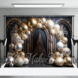 Allenjoy Gold Balloons Luxury Black Arch Wall Christmas Backdrop