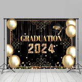 Allenjoy Gold Black Balloon Happpy 2024 Graduation Backdrop