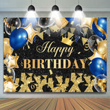 Allenjoy Gold Black Glitter Balloons Happy Birthday Backdrop