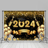 Allenjoy Gold Glitter Balloon Champagne Graduation Backdrop