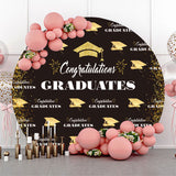 Allenjoy Gold Glitter Black Round Congrats Grad Backdrop