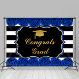 Allenjoy Gold Glitter Blue Roses Congrats Graduation Backdrop