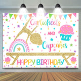 Allenjoy Gold Glitter Cartwheels And Cupcakes Birthday Backdrop