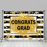 Allenjoy Gold Glitter Champagne Black White Congrats Backdrop