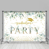 Allenjoy Gold Glitter Green Leaves Graduation Party Backdrop