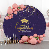 Allenjoy Gold Glitter Purple Round Congrats Grad Backdrop