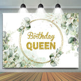 Allenjoy Gold Glitter Queen Green Leave Birthday Backdrop