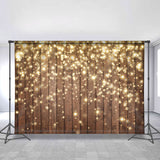 Allenjoy Gold Glitter Strip Brown Wooden Christmas Backdrop