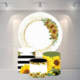 Allenjoy Gold Glitter Sunflower Round Happy Birthday Backdrop