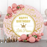 Allenjoy Gold Litter Princess Happy Birthday Round Backdrop