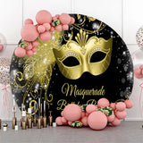 Allenjoy Gold Mask Masquerade Birthday Party Round Backdrop