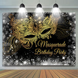 Allenjoy Gold Masquerade Glitter Silver Birthday Backdrop