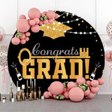 Allenjoy Gold Mortarboard Lights Circle Graduation Backdrop