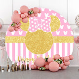 Allenjoy Gold Mouse Pink Stripes Round Birthday Backdrop