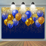 Allenjoy Gold Navy Balloons Glitter Happy Birthday Backdrop