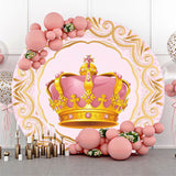 Allenjoy Gold Pink Crown Princess Birthday Round Backdrop