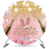 Allenjoy Gold Pink Glitterballoons Happy Birthday Round Backdrop