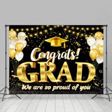 Allenjoy Gold Ribbon Light Bokeh Balloon Graduation Backdrop