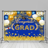 Allenjoy Gold Shadow Blue Sparkle Balloon Graduation Backdrop