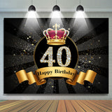 Allenjoy Gold Sparkling Crown Black 40Th Birthday Backdrop