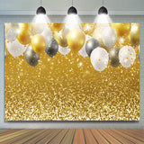 Allenjoy Golde And White Balloons Glitter Birthday Backdrop