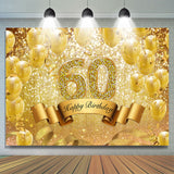 Allenjoy Golded Glitter Ballons 60Th Happy Birthday Backdrop