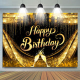 Allenjoy Golden Age Champagne Cup Happy Birthday Backdrop