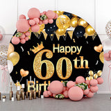 Allenjoy Golden Balloon Round 60Th Birthday Backdrop Cover