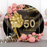 Allenjoy Golden Balloons Round Happy 50Th Birthday Backdrop