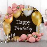 Allenjoy Golden Belt Balloons Happy Birthday Circle Backdrop