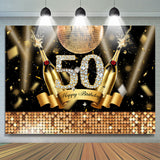 Allenjoy Golden Champagne Ball Glitter 50Th Birthday Backdrop