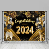 Allenjoy Golden Champagne Balloon Black Graduation Backdrop