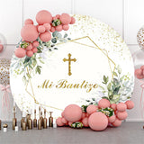 Allenjoy Golden Cross Leaves Happy Birthday Circle Backdrop