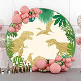 Allenjoy Golden Dinosaur Leaves Happy Birthday Round Backdrop