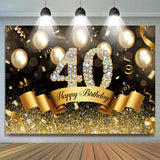 Allenjoy Golden Glitter 40Th Ballons Bokeh Birthday Backdrop