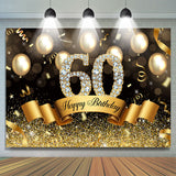 Allenjoy Golden Glitter 60Th Ballons Bokeh Birthday Backdrop