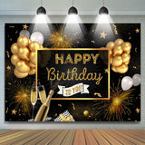 Allenjoy Golden Glitter And Black Ballons Birthday Backdrop