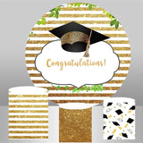 Allenjoy Golden Glitter Stripes Circle Graduation Backdrop Kit