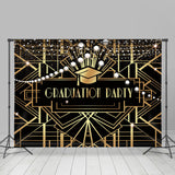 Allenjoy Golden Lines Bulbs Black Graduation Party Backdrop