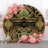 Allenjoy Golden Metallic Lines Black Round Birthday Backdrop