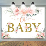 Allenjoy Golden Oh Baby Pink Rose Backdrop For Baby Shower Party