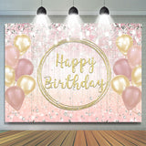 Allenjoy Golden Pink And Glitter Balloon Happy Birthday Backdrop