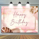 Allenjoy Golden Rectangle Lines Leaves Pink Birthday Backdrop