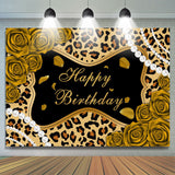 Allenjoy Golden Rose Glitter Leopard Happy Birthday Backdrop