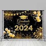 Allenjoy Golden Spark Black Balloon Flags Graduation Backdrop