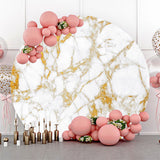 Allenjoy Golden Texture Marble White Round Birthday Backdrop