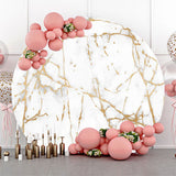 Allenjoy Golden White Abstract Marble Round Birthday Backdrop