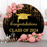 Allenjoy Golen Black Glitter Simple Round Graduation Backdrop